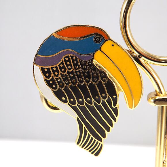 Laurel Burch Toucan Brooch, Gold Plated Cloisonne & Enamel, 1980 Vintage Jewelry - Picture 3 of 10